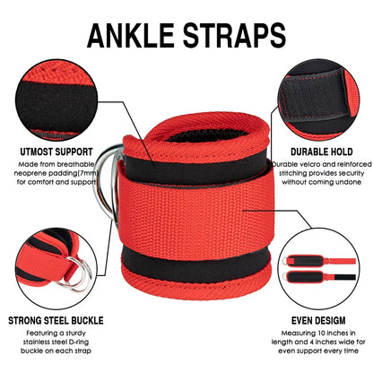 Gym Ankle Straps Double D-Ring Adjustable Neoprene Padded Cuffs 