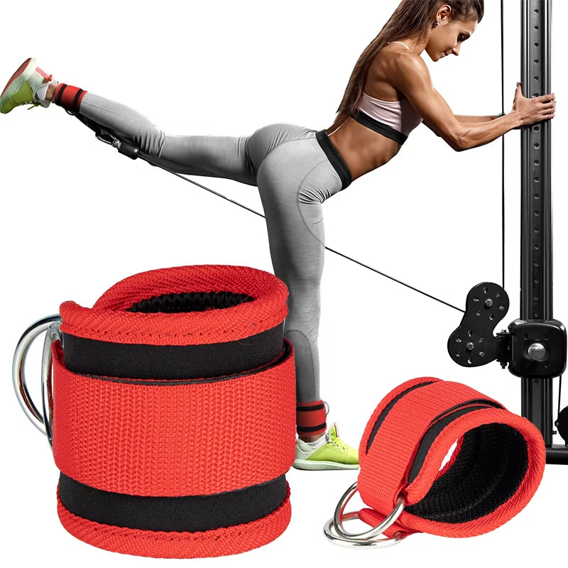 Gym Ankle Straps Double D-Ring Adjustable Neoprene Padded Cuffs 